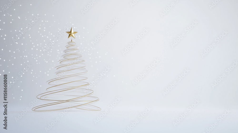 Elegant Minimalist Gold Wire Christmas Tree with Star Topper, Perfect for Modern Holiday Decor, Wallpaper, or Greeting Cards.