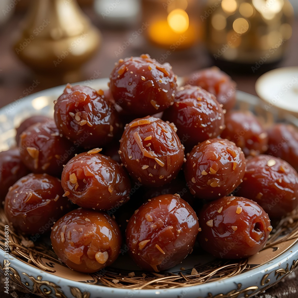 Dates fruit arranged in a decorative bowl Dates fruit arranged in a decorative bowl