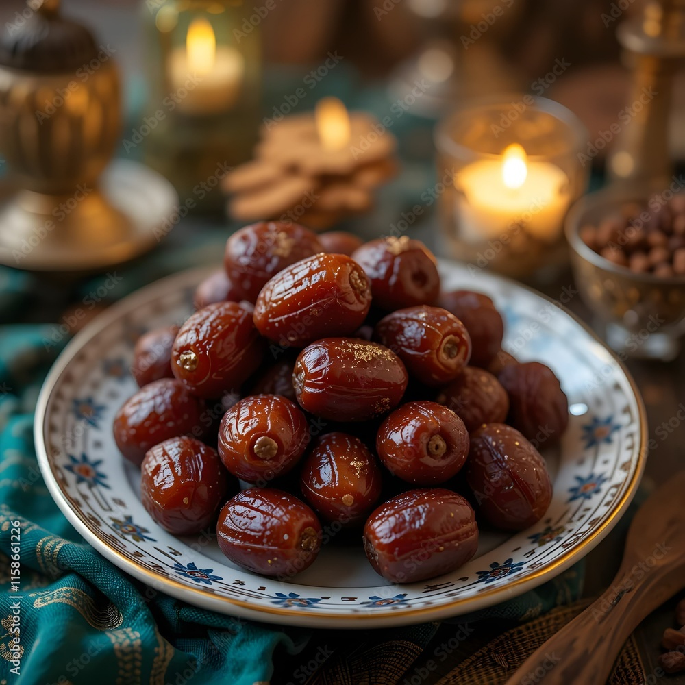 Dates fruit arranged in a decorative bowl Dates fruit arranged in a decorative bowl