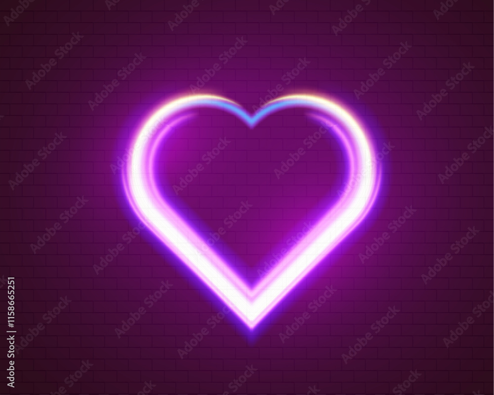 Glowing neon heart with vibrant pink and blue lights on background. Glowing neon heart with vibrant pink and blue lights on background.