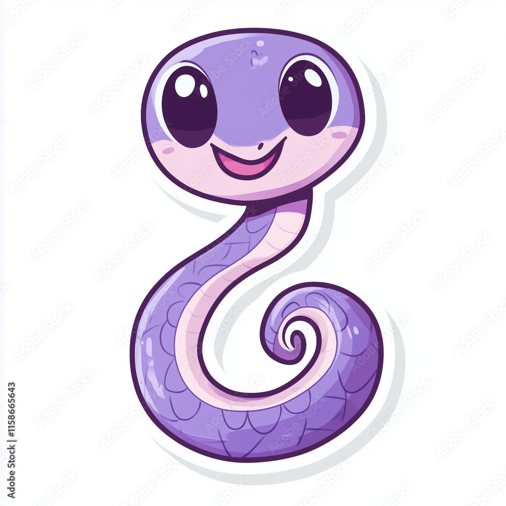 Fototapeta premium A Whimsical Purple Snake Sticker with Friendly Expression and Simple Design for Digital Use