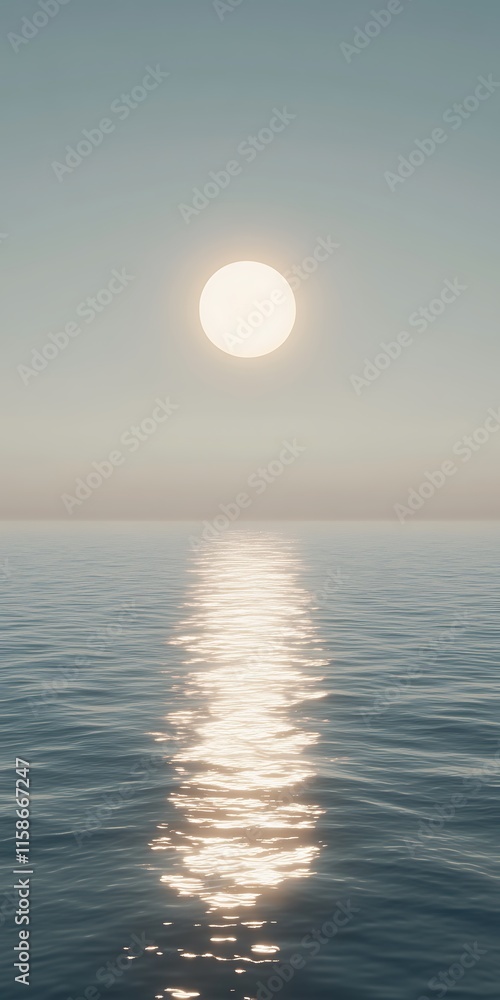 Calm ocean scene with sun reflecting on water. Calm ocean scene with sun reflecting on water.