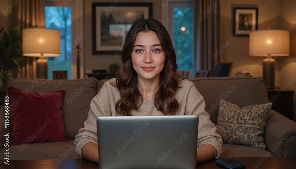 A young adult engages in online learning at home, highlighting the importance of education while seated comfortably in a well-lit living room. A young adult engages in online learning at home, highlighting the importance of education while seated comfortably in a well-lit living room.