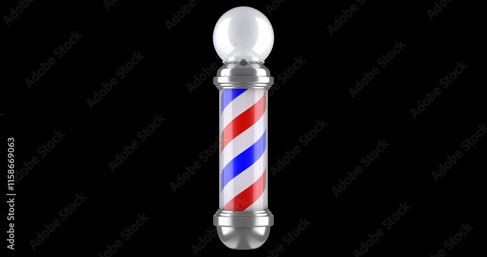 Rotation of barber shop pole light - 3D animation seamlessly loopable isolated on transparent background
Rotation of barber shop pole light - 3D animation seamlessly loopable isolated on transparent background