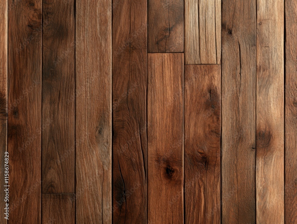 Naklejka premium A textured dark brown wooden plank background, featuring aged and weathered wood. Ideal for rustic and vintage designs.