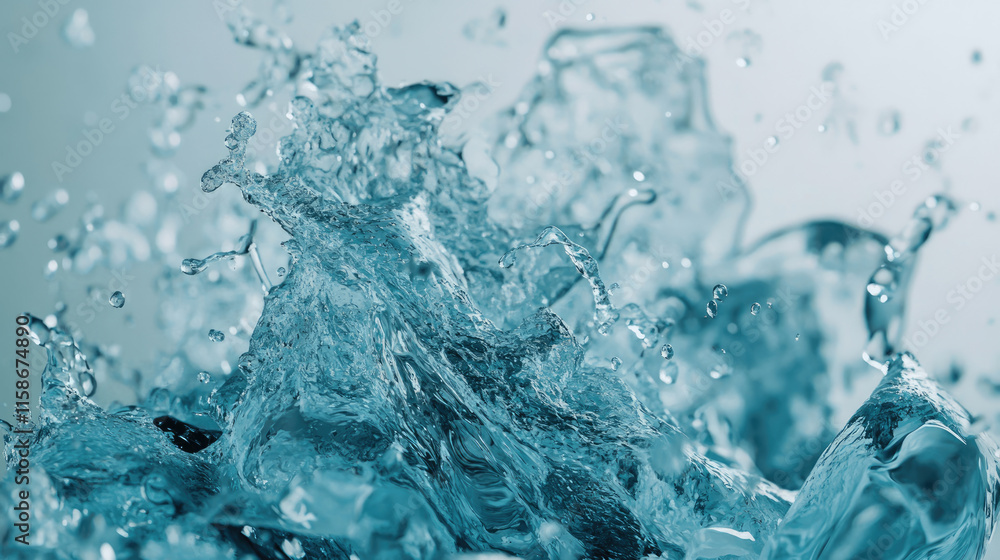 Dynamic water splash showcasing vibrant blue tones with sparkling droplets captured against a soft background. Generative AI Dynamic water splash showcasing vibrant blue tones with sparkling droplets captured against a soft background. Generative AI