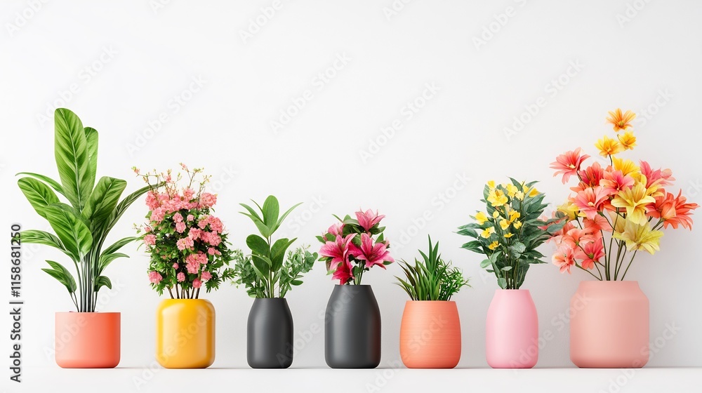 Vibrant Flower Arrangements in Pastel Vases: A Colorful 3D Render Illustration. AI Generated Vibrant Flower Arrangements in Pastel Vases: A Colorful 3D Render Illustration. AI Generated