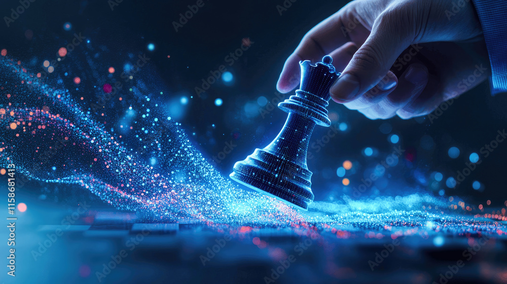 Strategic move in a digital chess game at night with vibrant effects illuminating the board. Generative AI Strategic move in a digital chess game at night with vibrant effects illuminating the board. Generative AI
