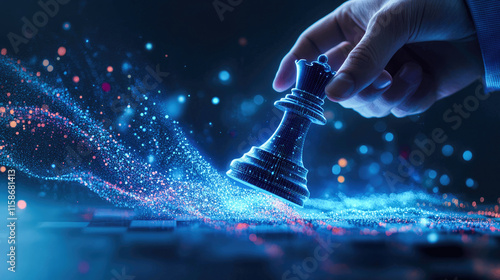Strategic move in a digital chess game at night with vibrant effects illuminating the board. Generative AI