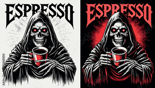 Vector  Skull Skeleton with Espresso T-shirt Streetwear Design illusration