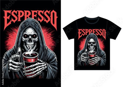 Vector  Skull Skeleton with Espresso T-shirt Streetwear Design illusration