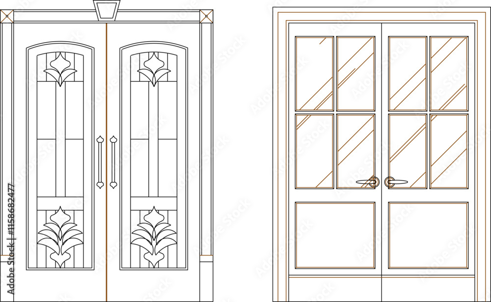 vector sketch illustration of the silhouette of a modern ethnic vintage classic traditional teak wood door furniture design.eps vector sketch illustration of the silhouette of a modern ethnic vintage classic traditional teak wood door furniture design.eps