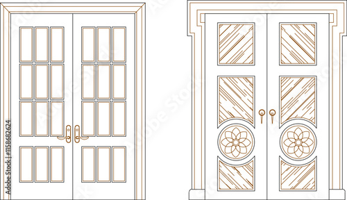 vector sketch illustration silhouette design teak wood door furniture modern abstract ethnic vintage classic traditional.eps