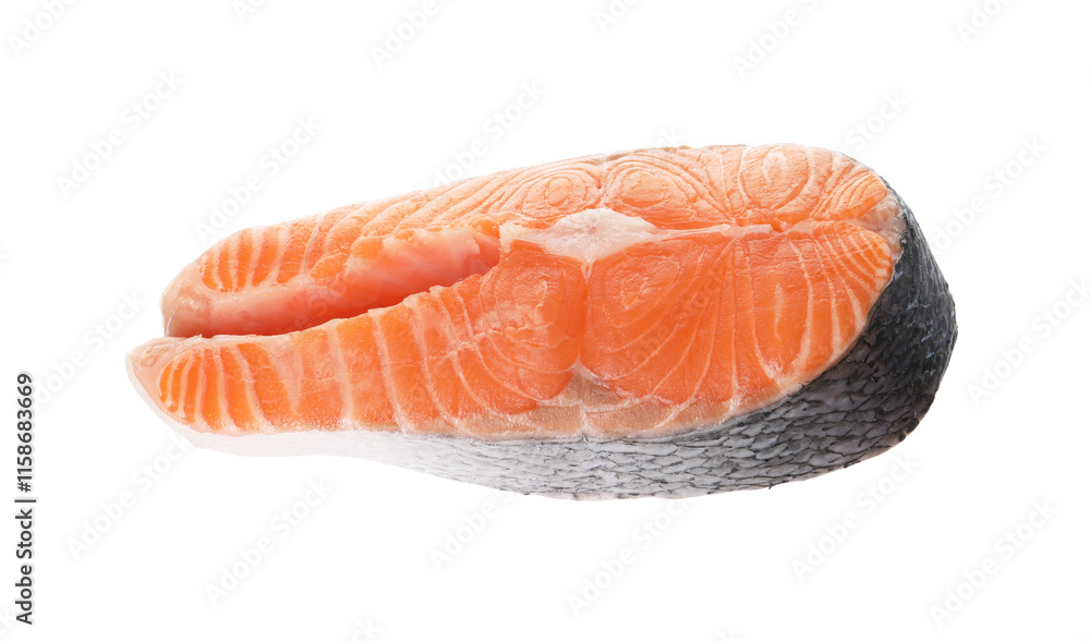Steak of fresh raw salmon isolated on white Steak of fresh raw salmon isolated on white