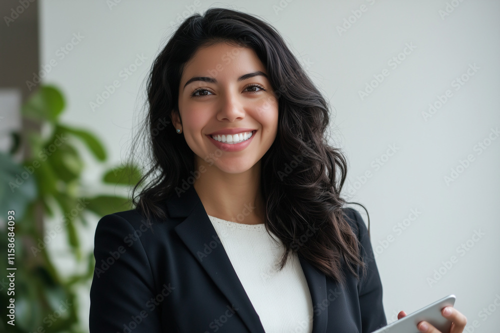 Happy Young Hispanic Businesswoman Using Tablet in Modern Office as Successful Leader and Career Dreamer
Happy Young Hispanic Businesswoman Using Tablet in Modern Office as Successful Leader and Career Dreamer