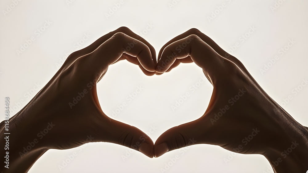 Fototapeta premium heart shaped image with male hands on white wall background