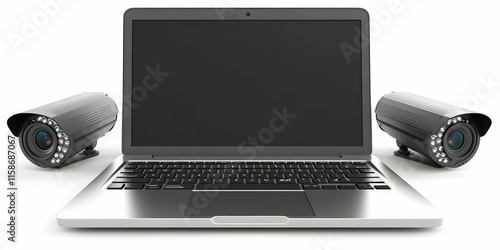 Laptop and Security Cameras 3D Render photo