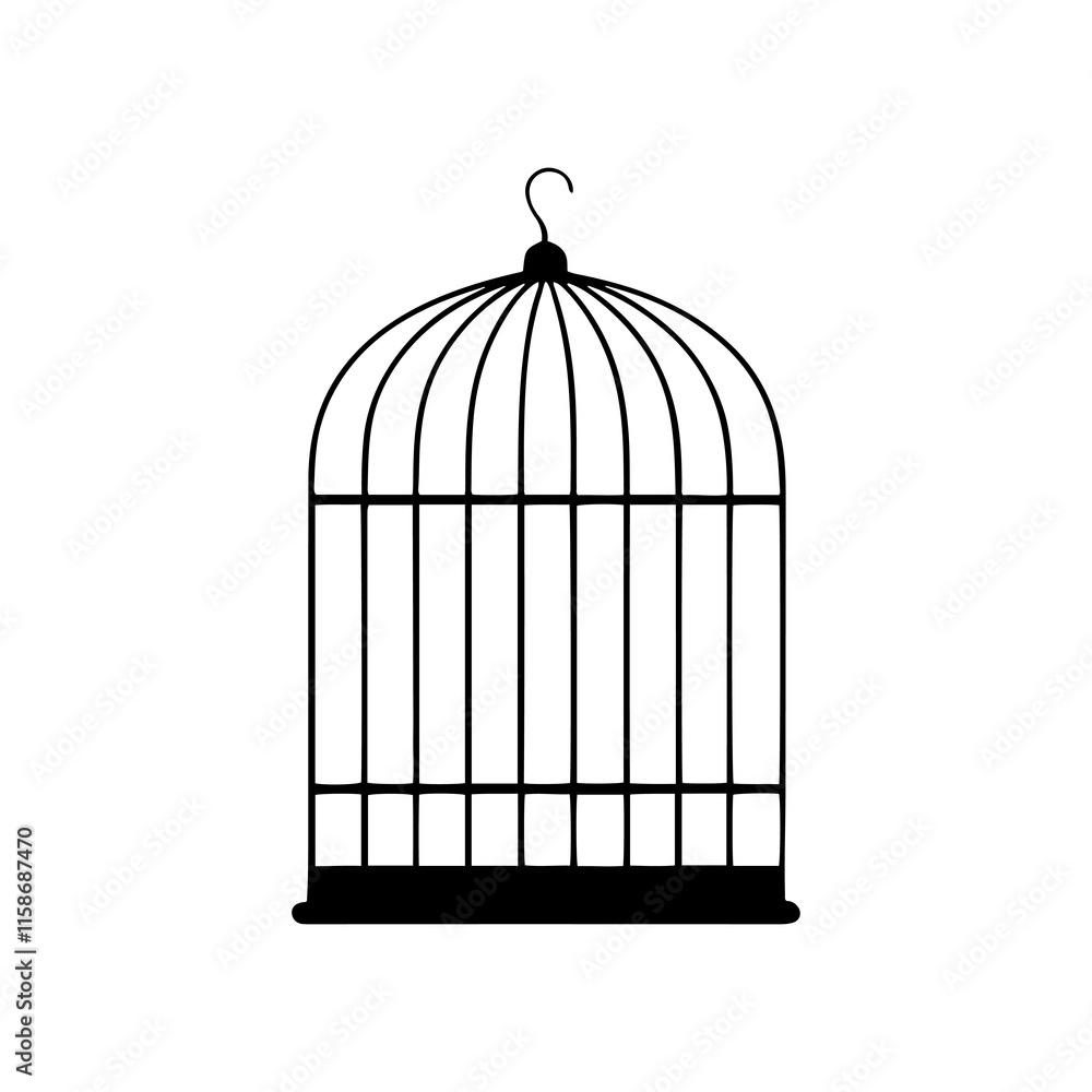 Empty bird cage silhouette icon vector illustration design on white background. Empty bird cage silhouette icon vector illustration design on white background.