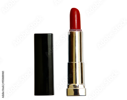 Red lipstick with open cap isolated close-up