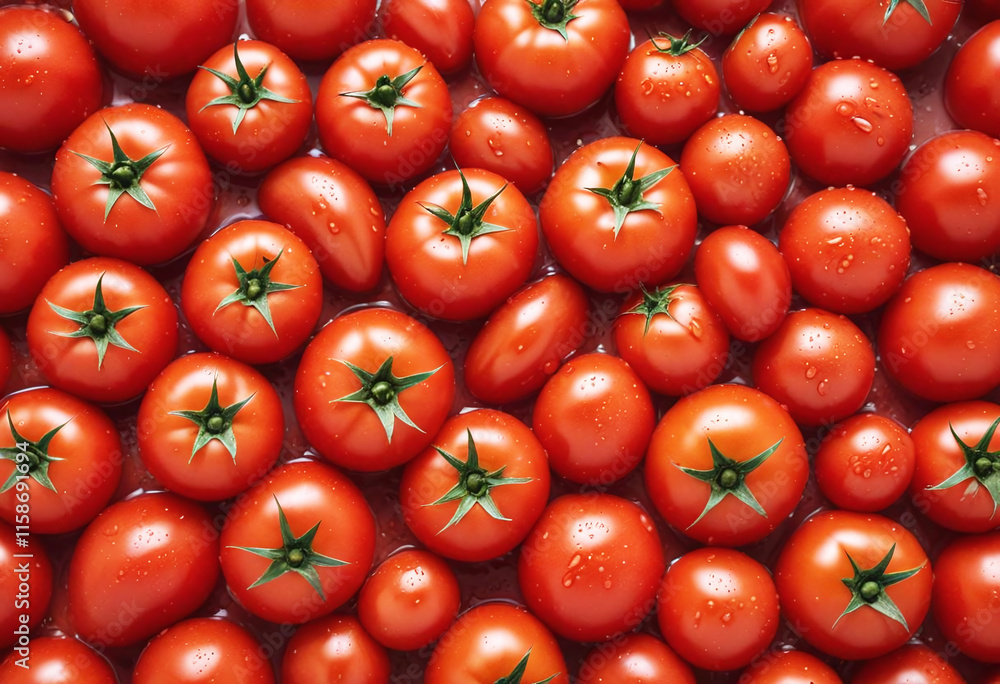 Fresh and Glossy Red Tomatoes in a Lively, Sunlit Summer Composition Fresh and Glossy Red Tomatoes in a Lively, Sunlit Summer Composition