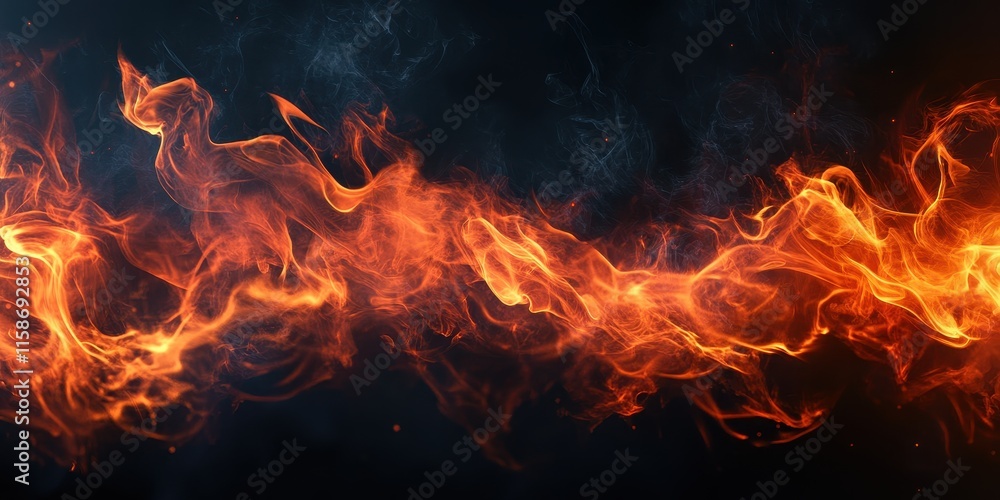 Abstract fiery orange and red flames with smoke on black background Abstract fiery orange and red flames with smoke on black background