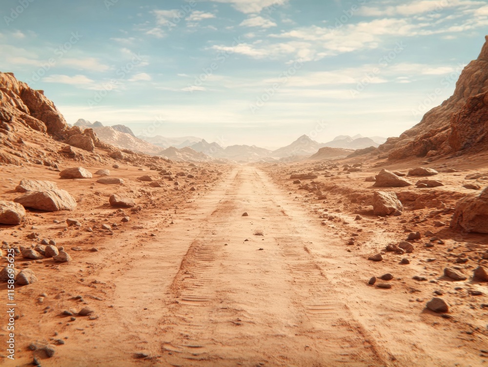 A picturesque view of Mars' surface, featuring red sands and rocky landscapes under a clear blue sky, resembling a Martian desert. A picturesque view of Mars' surface, featuring red sands and rocky landscapes under a clear blue sky, resembling a Martian desert.