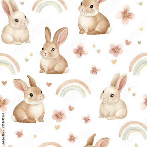 Cute Bunny Seamless Pattern for Fabric and Design