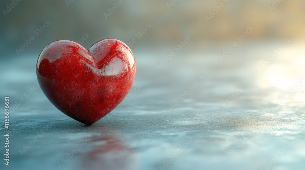 Fototapeta premium Minimalistic red heart on frosted surface.