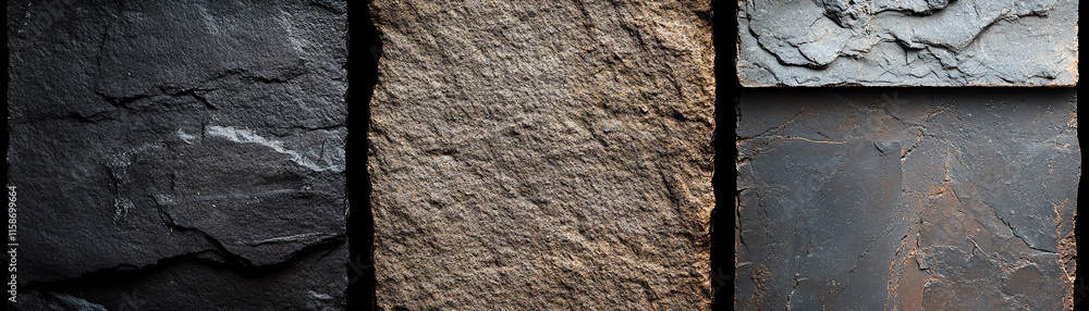A close-up view of various stone textures displaying a range of colors and patterns suitable for architectural designs and backgrounds. A close-up view of various stone textures displaying a range of colors and patterns suitable for architectural designs and backgrounds.