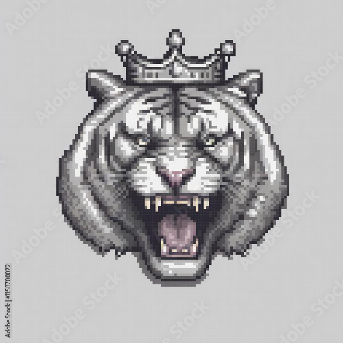 Pixel art image white tiger crown showing its fierce expression crowns intricate design