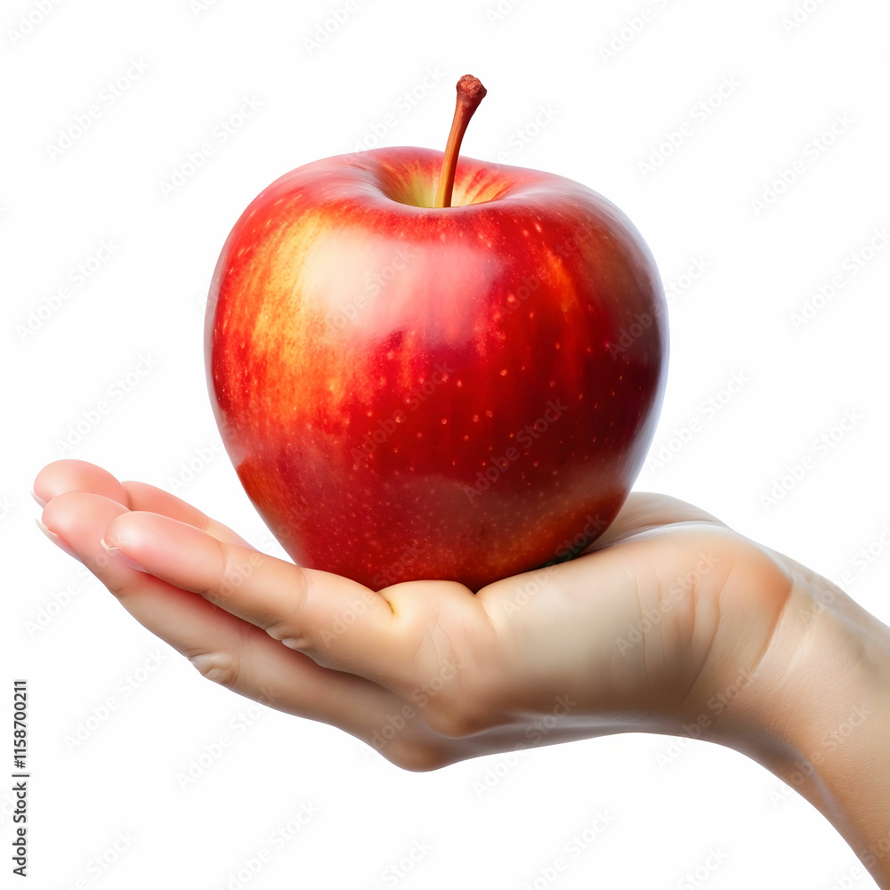 Hand Holding red apple Isolated on a Transparent Background Hand Holding red apple Isolated on a Transparent Background