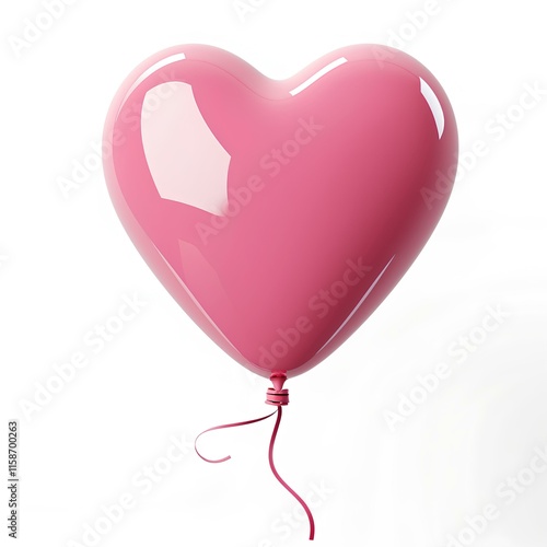 pink heart shaped balloon isolated on white background with shadow. heart shaped blow up balloon for Valentine's Day isolated on white bg. pink balloon full of love photo