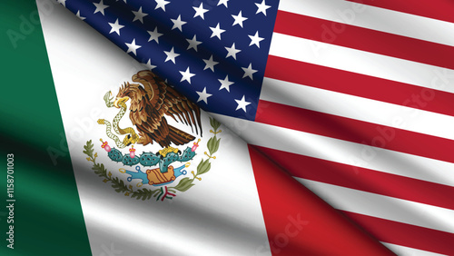 High Quality background with Two Flags of USA and Mexico