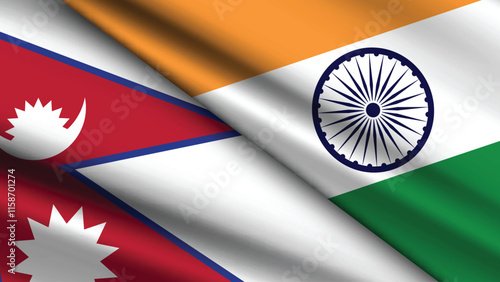 High Quality background with Two Flags of India and Nepal