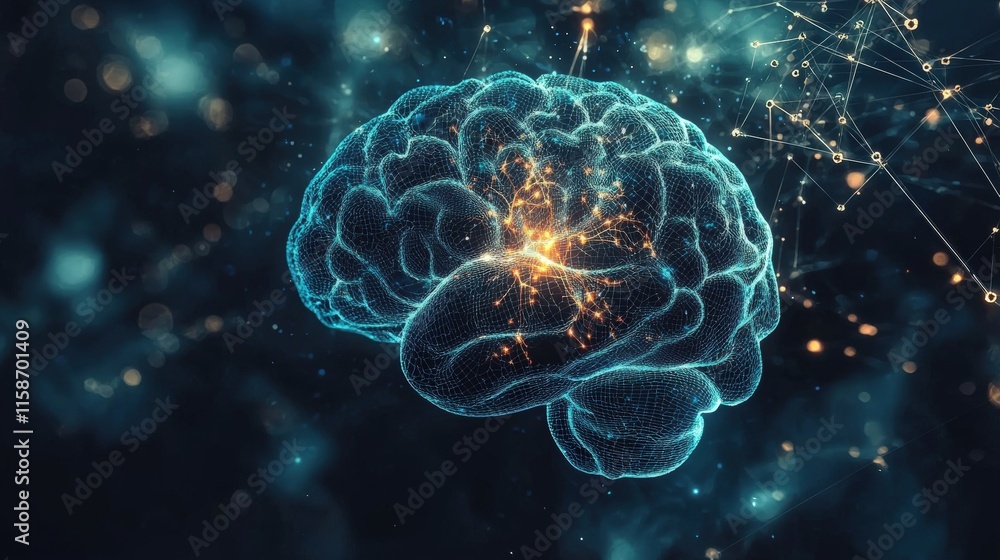 Futuristic Representation of a Digital Brain with Connections Futuristic Representation of a Digital Brain with Connections
