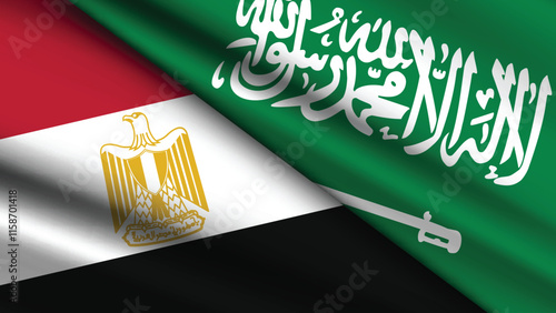 High Quality background with Two Flags of Egypt and Saudi Arabia