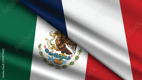 High Quality background with Two Flags of Mexico and France