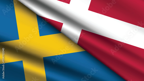 High Quality background with Two Flags of Denmark and Sweden