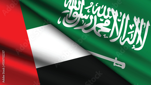 High Quality background with Two Flags of Saudi Arabia and UAE  