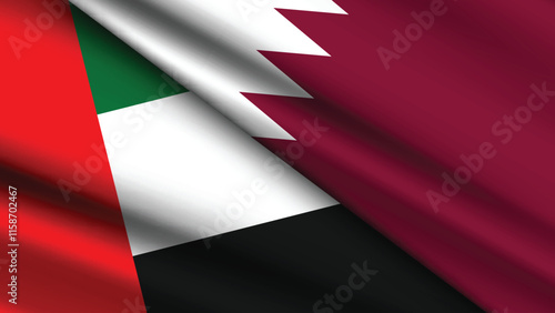 High Quality background with Two Flags of UAE and Qatar  