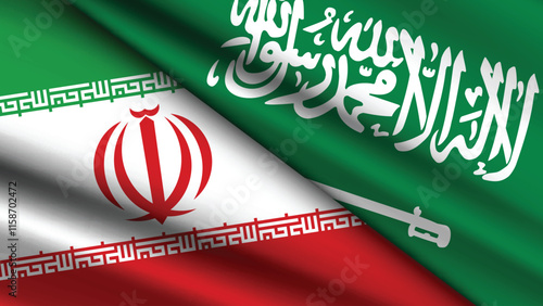 High Quality background with Two Flags of Iran and Saudi Arabia  