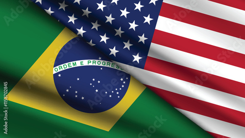 High Quality background with Two Flags of USA and Brazil  