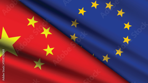 High Quality background with Two Flags of EU and CHINA  