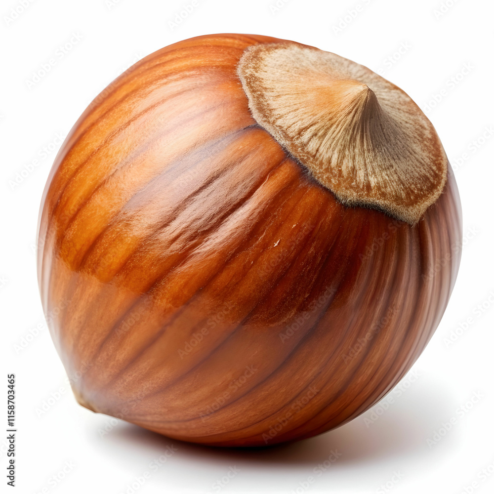 A single hazelnut is shown in its natural form, with its smooth, textured shell. The nut is isolated on a transparent background, emphasizing its rich color and distinct shape. A single hazelnut is shown in its natural form, with its smooth, textured shell. The nut is isolated on a transparent background, emphasizing its rich color and distinct shape.
