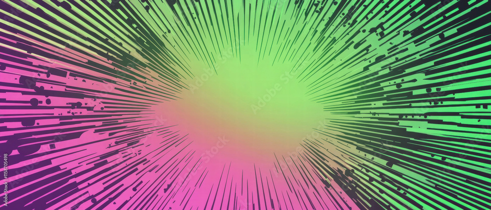 Vibrant pop art empty banner with halftone effects and zigzag lines in green and purple Vibrant pop art empty banner with halftone effects and zigzag lines in green and purple
