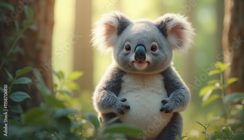 Adorable Koala in Australian Bush: A Digital Portrait of Wildlife photo