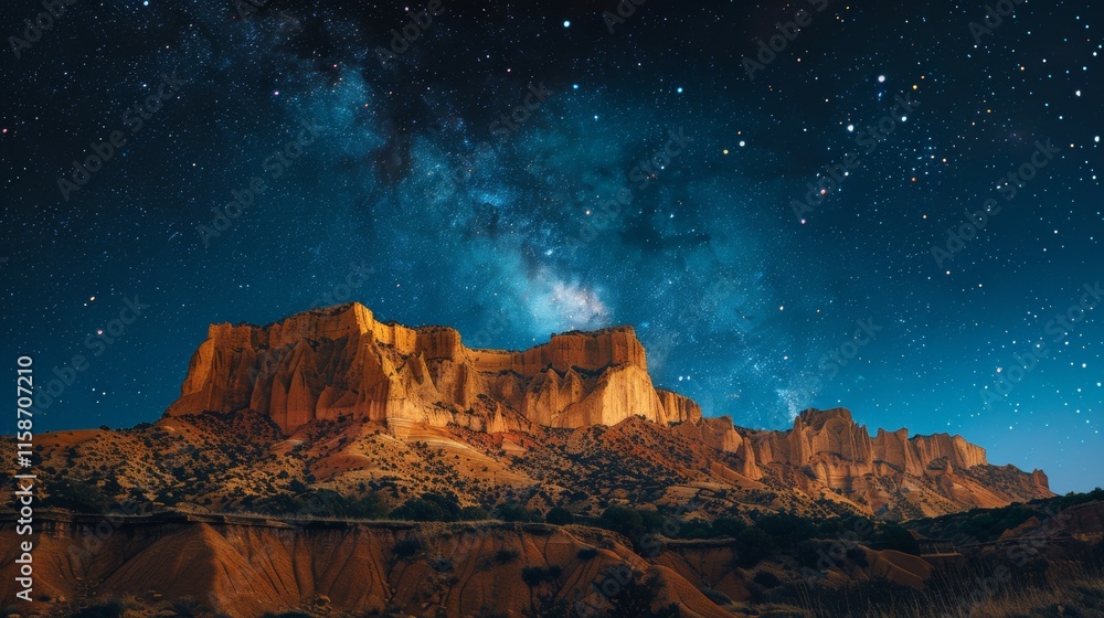 Obraz premium brown rock formation under blue sky during night time