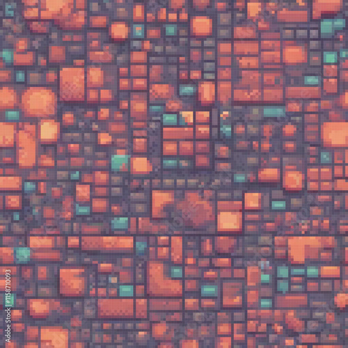 Pixel art image background blocks foreground details squares unique feature green square