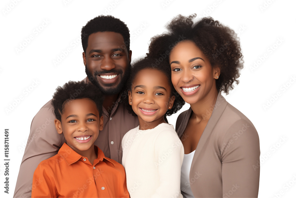 Portrait of a happy and united Black family on a transparent background, celebrating love, joy, and family values in a moment of togetherness and shared happiness. Portrait of a happy and united Black family on a transparent background, celebrating love, joy, and family values in a moment of togetherness and shared happiness.