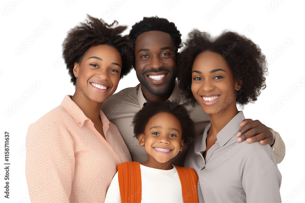 Portrait of a happy and united Black family on a transparent background, celebrating love, joy, and family values in a moment of togetherness and shared happiness. Portrait of a happy and united Black family on a transparent background, celebrating love, joy, and family values in a moment of togetherness and shared happiness.